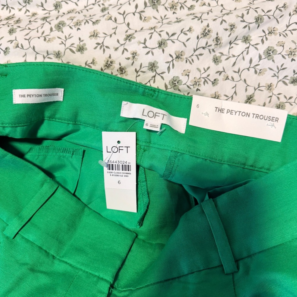 New LOFT Womens 6 The Peyton Trouser Green Linen Blend Wide Leg Boho Career Vaca - Picture 3 of 7